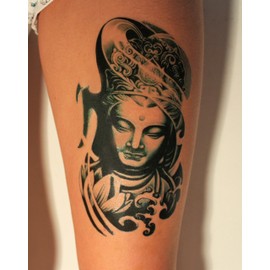 Large Budda Temporary Tattoo - Stylish Black Ink Design