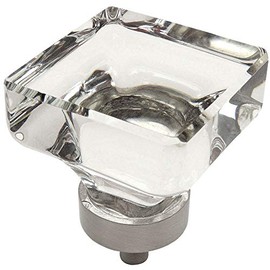 5 Pack - Cosmas 6377SN-C Satin Nickel Cabinet Hardware Square Knob with Clear Glass - 1-3/8" Square