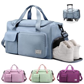 Travel Duffel Bag for Women Men, Sports Gym Bag with Shoes Compartment, Waterproof Travel Bag Overnight Bag with Dry Wet Separated Pocket, Carry Luggage Bag for Weekender, Sports, Gym, Travel (Blue)