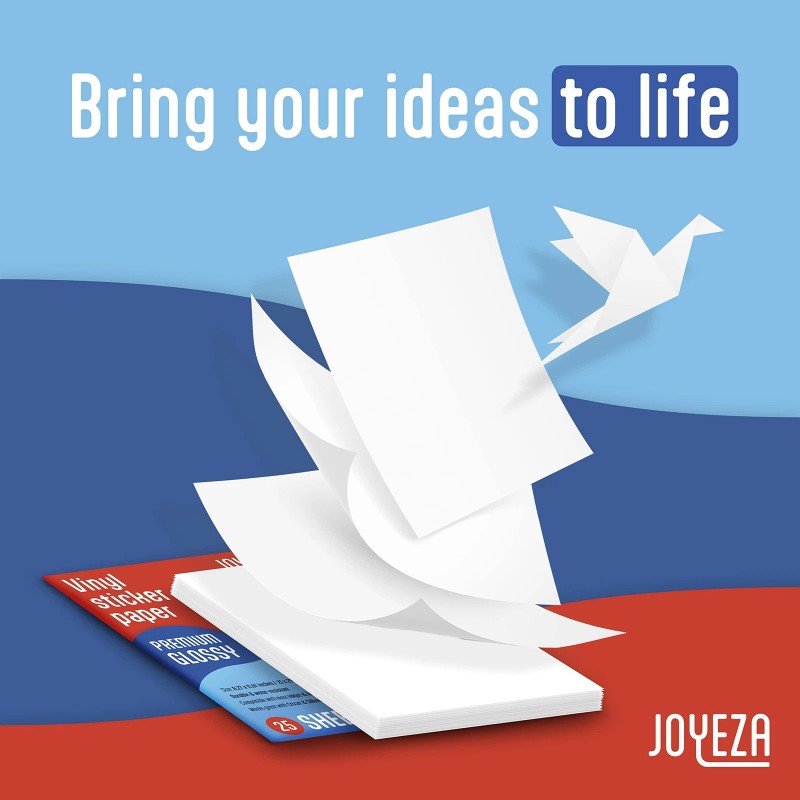 JOYEZA Premium Printable Vinyl Sticker Paper for Inkjet Printer -