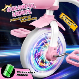 Toddler Tricycle for 1-3 3-5 Year Olds, Toddler Toys Baby Bike, Toys for Ages 2-4, 3-Level Adjustable Seat, 3 Colorful Lighting Wheels, 2 3 4 5 Year Old Girl Birthday Gifts Pink