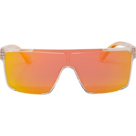 RAVI EYEWEAR Polarized Shield Sunglasses for Men and Women UV400 Protection Flat Top Design Lightweight TR90 Fashion Shades (Orange)