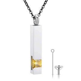 Flongo Birthstone Necklace, Zircon Necklace, Cuboid Cremation Stick, Free Engraving, Funnel Included, Stick, Memorial Accessory, Pair Necklace, Couple, Matching, Stainless Steel, For Your Hand,