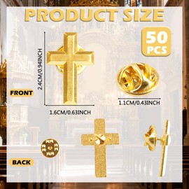Small Cross Lapel Pins, Golden Alloy Religious Christian Chaplain Cross Pin for Funeral Church Prayer, Metal Lapel Pins Bulk (Style 1)