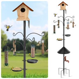 Bird Feeder Pole Squirrel Proof, 92 Inch Heavy Duty Feeding Station Tall Birds Feeders Stand House Pole with Baffle for Outdoors,1 Pack