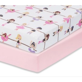 Everyday Kids 2 Pack Fitted Girls Crib Sheet -Ballerina/Pin