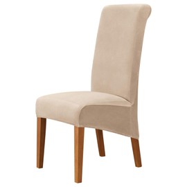 MILARAN Velvet Large Chair Covers for Dining Room, Soft Stretch Seat Slipcover for Large Dining Chair, Washable Removable Parsons Chair Protector, Set of 2,Beige