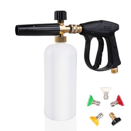 Aikyciu Car Wash Foam Cannon, High-Pressure Washer Gun with Foam Cannon, 1/4” Quick Connector, 5 Nozzles, Compatible with M22-14mm Inlet