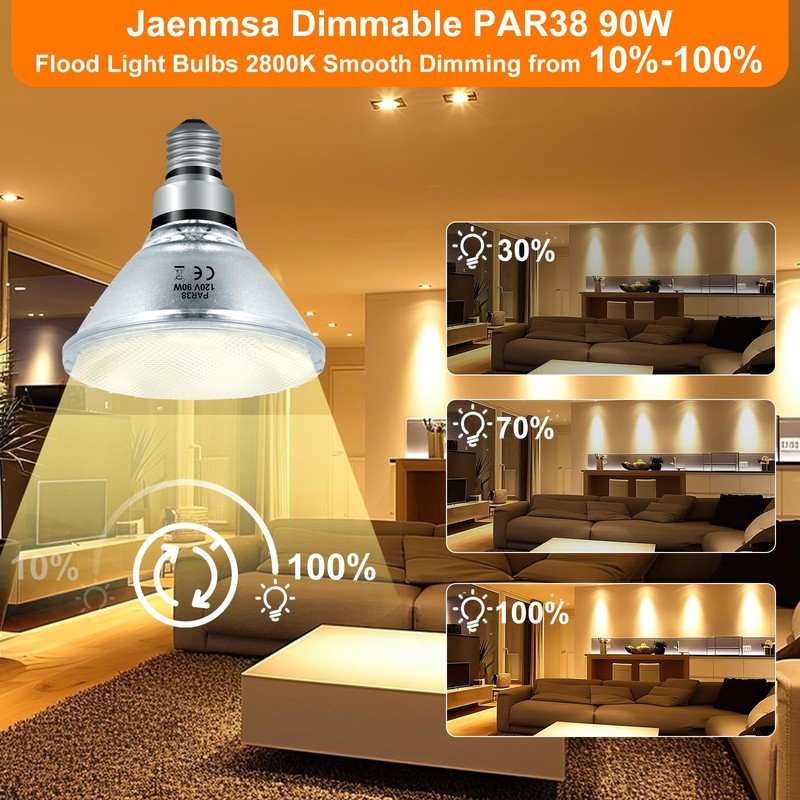 Jaenmsa PAR38 Halogen Flood Light Bulbs 90W 120V, PAR38 Halogen