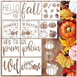 Large Fall Stencils for Door Mats Reusable Hallo Fall Doormat Stencils Welcome Pumpkin Maple Leaves Stencil for Painting on Doormat Wood Door Hang DIY Crafts (mat10)