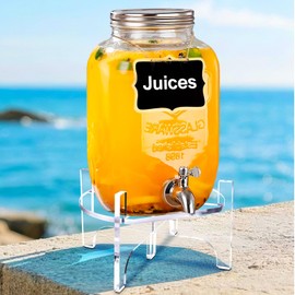 1 Gallon Glass Drink Dispenser with Acrylic Stand, Airtight & Leakproof Lemonade Sun Tea Jar with Lid and Spigot, Beverage Dispenser for Parties, Weddings, Lemonade & Laundry Detergent Dispenser