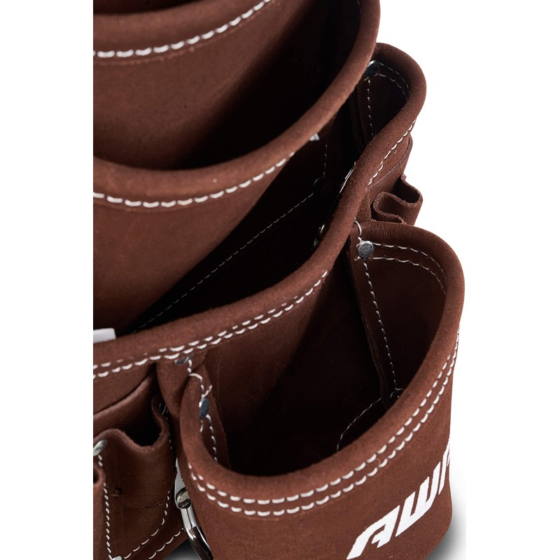 AWP 10-Pocket Suede Tool Pouch | Durable General Construction Leather