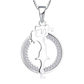 YL Mother and Son/Daughter Necklace 925 Sterling Silver with Zirconia Pendant Gifts for Mum Ladies 45-48 cm, Silver, Cubic Zirconia