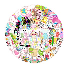 Norinoya 50PCS Easter Rabbit Stickers for Kids,Stickers for Scrapbooking Stamping,Stickers for Party Favors Birthday Decorations Supplies for Girls Kids