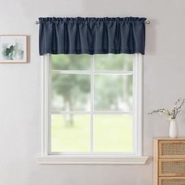 Chyhomenyc Uptown Navy Blue Valance for Window, Faux Silk Room Darkening Rod Pocket Slub Fabric Small Window Valance for Farmhouse Bedroom Basement Bathroom Toppers Windows, 60Wx14L Inch