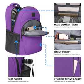 LARIPOP Travel Laptop Backpack,15.6 Inch Business Laptop backpack for Men Women with USB Charging Port,Laptopack Weekender, Purple, 15.6inch, Modern