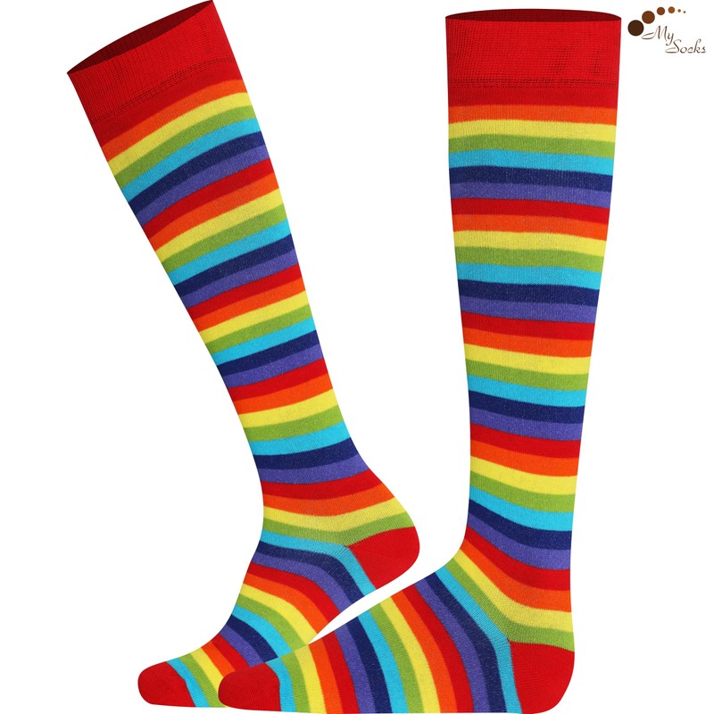 Mysocks Unisex Knee High Stripe Socks Stripe Rainbow Thin 4-7