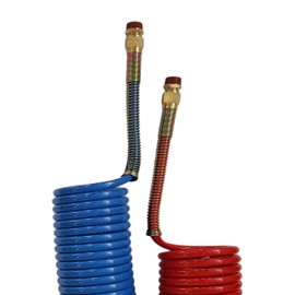 TORQUE Coiled Air Line Hose Set Red & Blue Assembly Brake Coil 15 ft Length and 2 x 12 in Lead (Replaces Tectran 17215, Velvac 022025, Phillips 11-315, Tremec Sloan 451036, W1512) (TR022025)