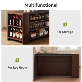 LITTLE TREE 55 Inches Kitchen Island, 4-Tier Kitchen Storage Cabinet with Large Worktop & Leg Room, Modern Wooden Kitchen Stationary Island for Dining Room, Coffee Bar Table Cabinet for Living Room