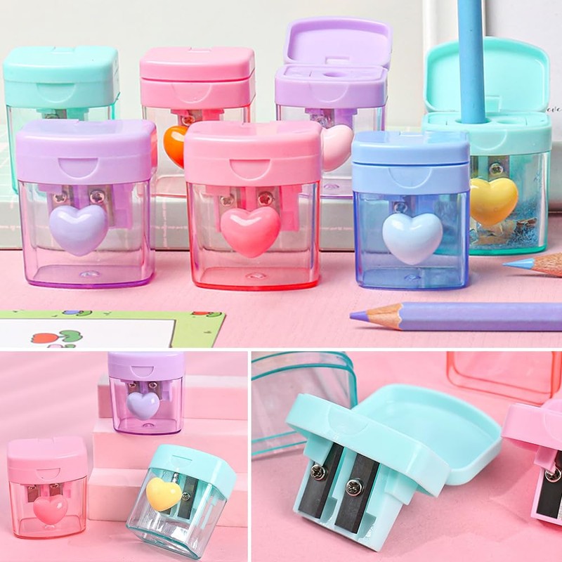 Heart Pencil Sharpener with Container Coloured Sharpener with Tin Cute