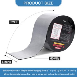 Flashing Roll Tape Asphalt Membrane, 6 inches X 32 Feet 60Mil Thick Waterproof Asphalt Patch Seal Tape Roll, Self-Adhesive Roof Sealant, Asphalt Repair for Door Roof Window Gutter Outdoor （2 Rolls)