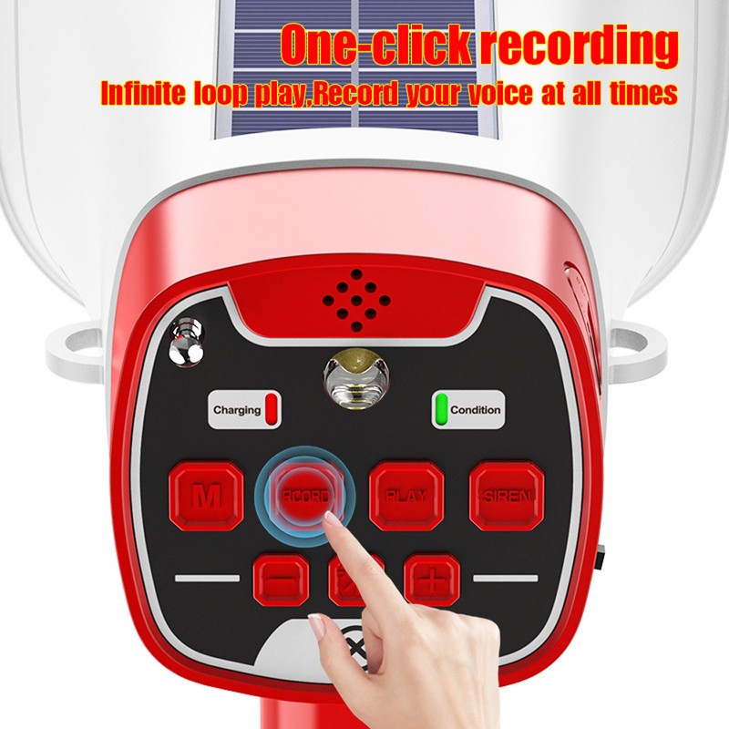 Solar-Powered Megaphone Speaker Portable Wireless BT PA Bullhorn Outdoor Recording