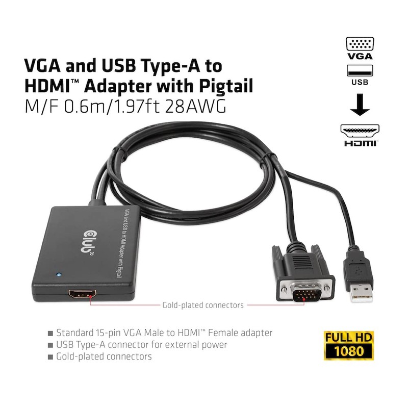 Club3D CAC-1720 VGA and USB Type-A to HDMI™ Adapter with