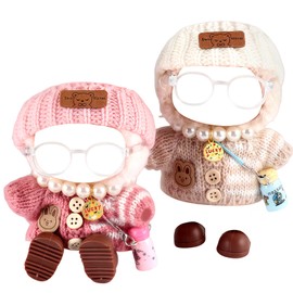 Lestp 6Pcs Designed Clothes Set for About 17cm Doll Cute Crochet Sweater Hat Handmade Doll Outfit Universal Trendy Decorative Dolls Accessories Outfits Set Clothes Hat Shoes Fashion Glasses Bottle B