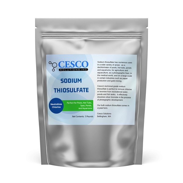 Pool Dechlorinator Sodium Thiosulfate Pentahydrate 5 lbs by Cesco Solutions - Premium Chlorine Neutralizer for Pools, Aquarium, Pond - Technical-Grade Chlorine Remover for Hot Tubs - Bulk Package