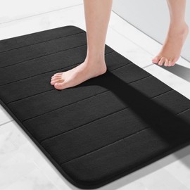 Yimobra Memory Foam Bath Mat Large Size, 51 x 81 cm, Soft and Comfortable, Super Water Absorption, Non-Slip, Thick, Machine Wash, Easier to Dry for Bathroom Floor Rug, Black
