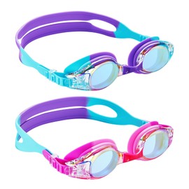 Aegend 2 Pack Kids Goggles, Swimming Goggles for Kids Age 4-16 Boys and Girls Youth, Anti-Fog Pool Goggles, Pink Purple & Blue Purple