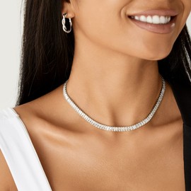 KissYan Gold Tennis Necklace for Women, 14K Gold Plated Diamond Cubic Zirconia Baguette Tennis Chain Paperclip Link Cuban Choker Dainty Jewelry Gifts(33B-W)