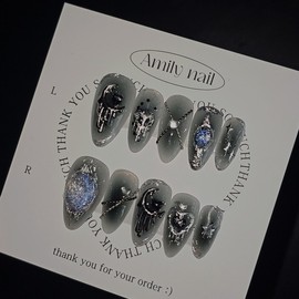 Melting Black Moon [Handmade Nail Tip] Emily Nail - Stiletto / 멜팅블랙문 [수제네일팁] 에밀리네일 - 스틸레토
