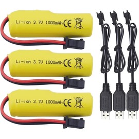 3PCS 3.7V 1000mAh Li-ion Battery with USB Charging Cable for TB202 TB201 TM201 TM202 TC141 DE35 DE38 DE40 DE50 RC Stunt Car RC Remote Control Car RC Rolling Car Spare Batteries