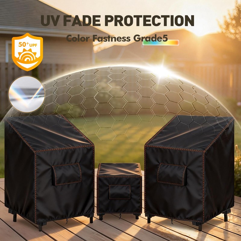 SUNICO Patio Furniture Covers 3 Piece Set,Outdoor Waterproof,Medium,Black
