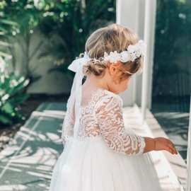 PoshMyra White Flower Crown for Girls First Communion Kids Floral Headband Child Hair Accessories Birthday Party Photo Prop