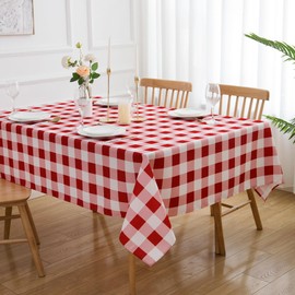 VEDACHIC Red Checkered Tablecloth 60 x 102 Inch Rectangle Table Cloth–Oblong Red and White Buffalo Plaid Gingham Polyester Farmhouse Table Cover Reusable Water Resistant for Kitchen Dining