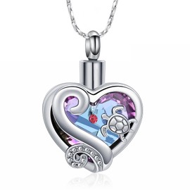 Imrsanl Sea Turtle Cremation Jewelry for Ashes Heart Urn Necklaces Keepsake Memorial Urns Pendant Jewellery for Pets/Human, Stainless Steel, stainless steel