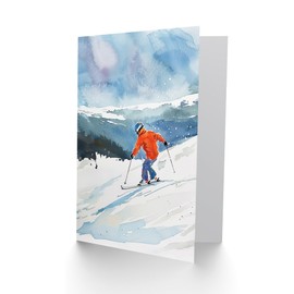 Artery8 Winter Sport Snow Ski Skiing Alps Watercolour Blank For Him Or Her Art Birthday Card