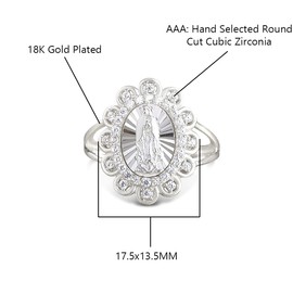 Savlano 18K White Gold Plated Oval Lady of Guadalupe Virgin Mary with Round Cut Cubic Zirconia Women Religious Floral Ring (9)