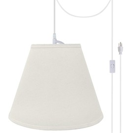 Aspen Creative, White, 72290-21 Plug-in Swag One Pendant Light Conversion Kit with Transitional Hardback Empire Fabric Lamp Shade, 14" Width
