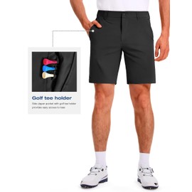 PULI PULI Golf Shorts Men 9 Inch Inseam Business Dress Casual Stretch Work Hiking Fishing Quick Dry Black 32