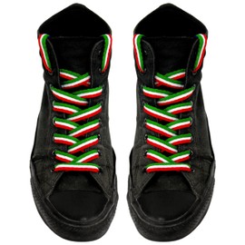 Tamiso Stylish Shoelaces / Shoe Ties (1 Pair) – Design: Red/White/Green (Colours of Italy, Hungary, Mexico, etc.), Red-white-green longitudinal stripes