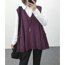 YESNO Women Loose Swing Chunky Cotton Sweater Vests Oversized Knit Pullovers Tops with Cute Drop Pockets WM9