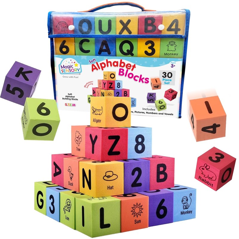 Magic Sensory Alphabet Stacking Blocks for Toddlers - 30 Pcs