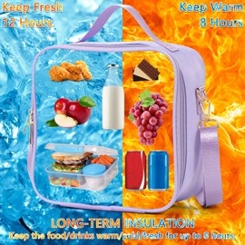 Insulated Lunch Bag for Kids, Lunch Bags for Women Cooler Tote Large Lunch Box for Women, Boite a Lunch Femme Reusable Leakproof Womens Lunch Bag for Work, Picnic, Camping (Nylon, Purple)