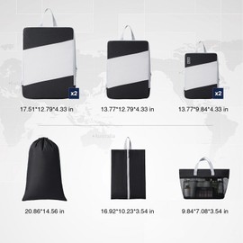 Packing Cubes for Travel, DIMJ Large Capacity Compression Packing Cubes Sturdy Compression Packing Cubes Travel, Packing Cubes for Suitcases with Mesh Toiletry Bag, 8 Pack, White and Black