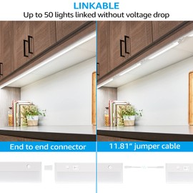 TORCHSTAR Plug in Under Cabinet Lighting, ETL Listed Linkable LED Under Cabinet Light Kit, Individual Control, 12 Inch, 4000K Cool White, 6W, Pack of 4