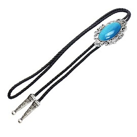 Bowties.jp prt0187 Blue Crown Oval Stone Loop Tie Necklace Polar Tie Polo Tie, Silver