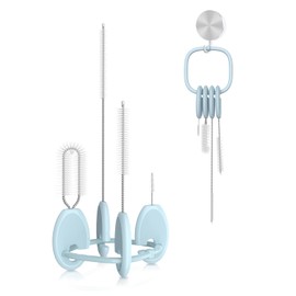 YOTIME Vertical Straw and Lid Brush Set, with Locking Ring Base, for Baby Bottles, Sippy Cups & Kids' Straw Cups, Blue